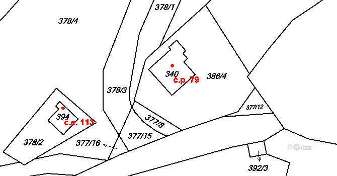 Tyra 79, Třinec na parcele st. 340 v KÚ Tyra, Katastrální mapa