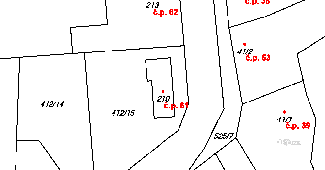 Hasina 61, Rožďalovice na parcele st. 210 v KÚ Hasina, Katastrální mapa
