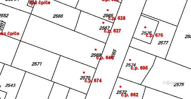 Čelákovice 646 na parcele st. 2569 v KÚ Čelákovice, Katastrální mapa