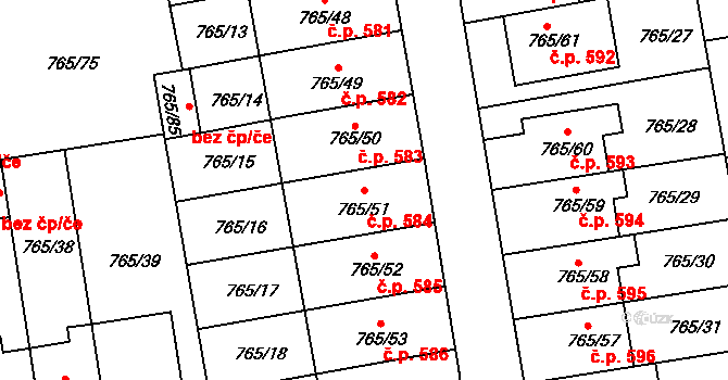 Hrušovany u Brna 584 na parcele st. 765/51 v KÚ Hrušovany u Brna, Katastrální mapa