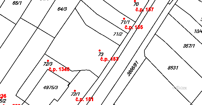 Veselí nad Moravou 153 na parcele st. 73 v KÚ Veselí-Předměstí, Katastrální mapa