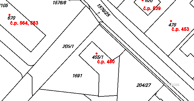Luka nad Jihlavou 450 na parcele st. 455/1 v KÚ Luka nad Jihlavou, Katastrální mapa