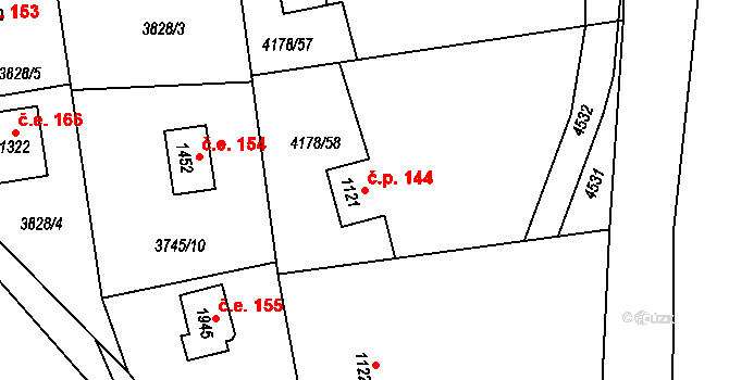 Morávka 144 na parcele st. 1121 v KÚ Morávka, Katastrální mapa