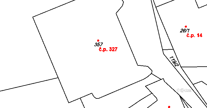 Hovorčovice 327 na parcele st. 357 v KÚ Hovorčovice, Katastrální mapa