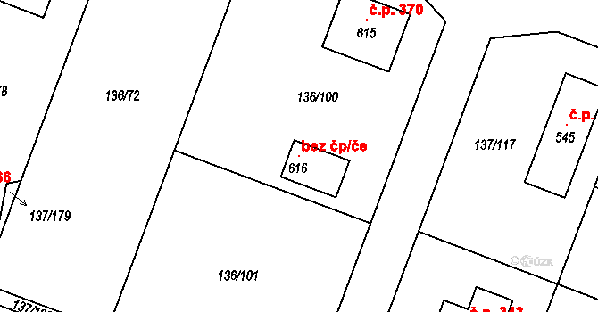 Příchovice 147125774 na parcele st. 616 v KÚ Příchovice u Přeštic, Katastrální mapa