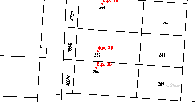 Hřebeny 35, Josefov na parcele st. 282 v KÚ Luh nad Svatavou, Katastrální mapa