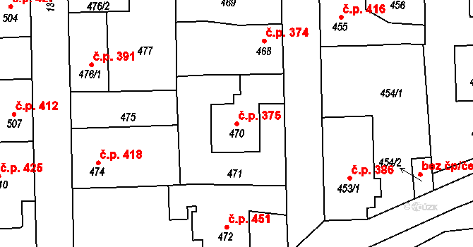 Tuchlovice 375 na parcele st. 470 v KÚ Tuchlovice, Katastrální mapa