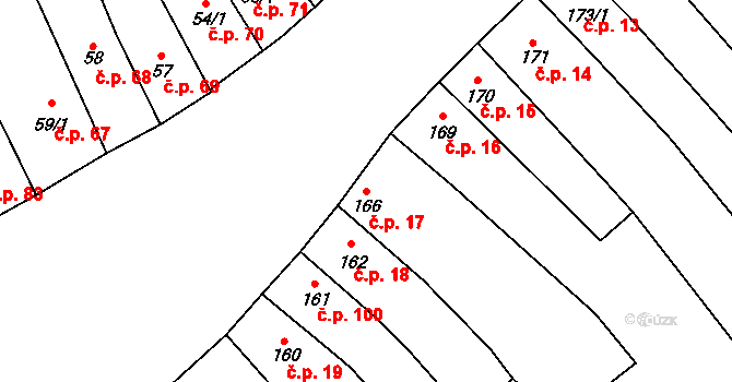 Cerhovice 17 na parcele st. 166 v KÚ Cerhovice, Katastrální mapa