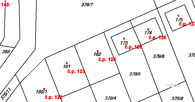 Lechotice 124 na parcele st. 162 v KÚ Lechotice, Katastrální mapa