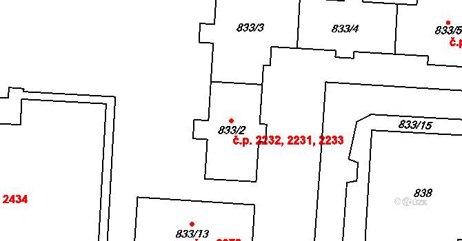 Šternberk 2231,2232,2233 na parcele st. 833/2 v KÚ Šternberk, Katastrální mapa