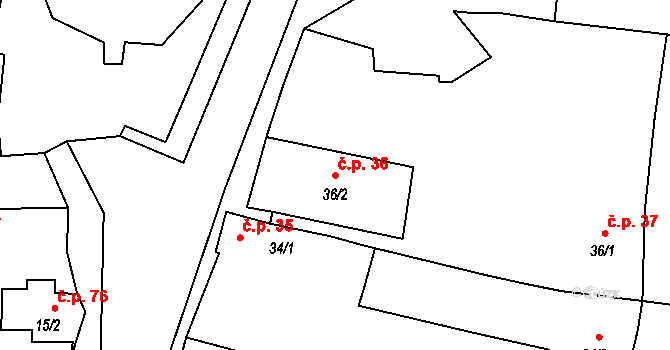 Oráčov 36 na parcele st. 36/2 v KÚ Oráčov, Katastrální mapa