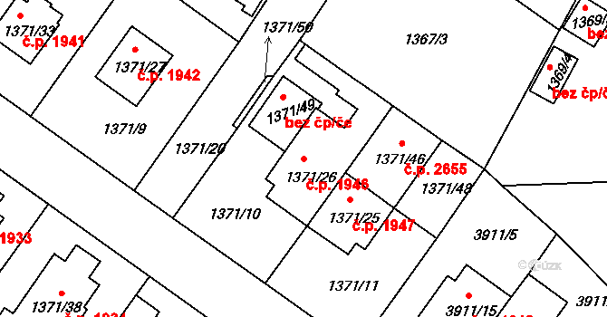 Roudnice nad Labem 1946 na parcele st. 1371/26 v KÚ Roudnice nad Labem, Katastrální mapa