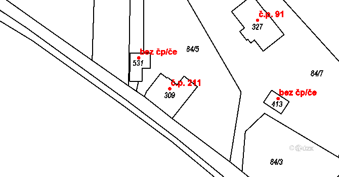 Chuchelna 211 na parcele st. 309 v KÚ Chuchelna, Katastrální mapa