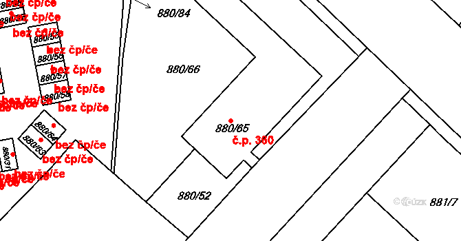 Podmoklice 360, Semily na parcele st. 880/65 v KÚ Semily, Katastrální mapa