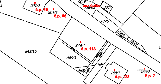Podhorní Újezd 118, Podhorní Újezd a Vojice na parcele st. 274/1 v KÚ Podhorní Újezd, Katastrální mapa
