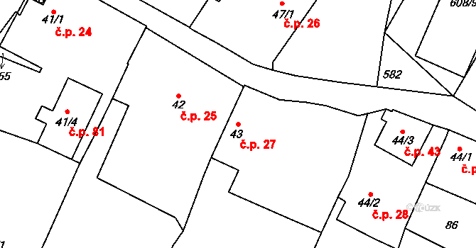 Podviní 27, Trnovany na parcele st. 43 v KÚ Trnovany u Litoměřic, Katastrální mapa