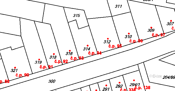 Holásky 94, Brno na parcele st. 314 v KÚ Holásky, Katastrální mapa