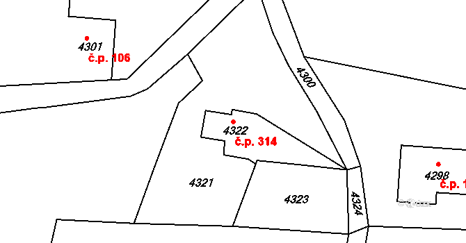 Smržovka 314 na parcele st. 4322 v KÚ Smržovka, Katastrální mapa
