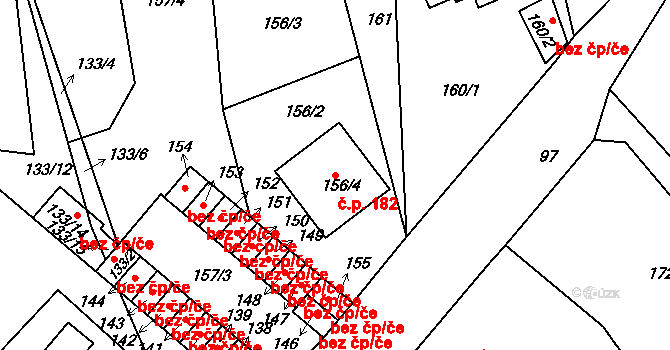 Hudcov 182, Teplice na parcele st. 156/4 v KÚ Hudcov, Katastrální mapa