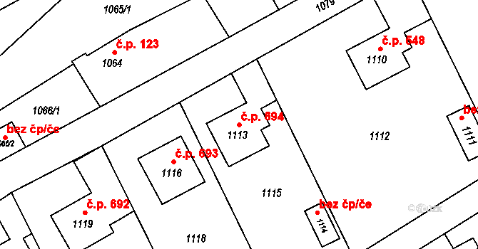 Návsí 694 na parcele st. 1113 v KÚ Návsí, Katastrální mapa