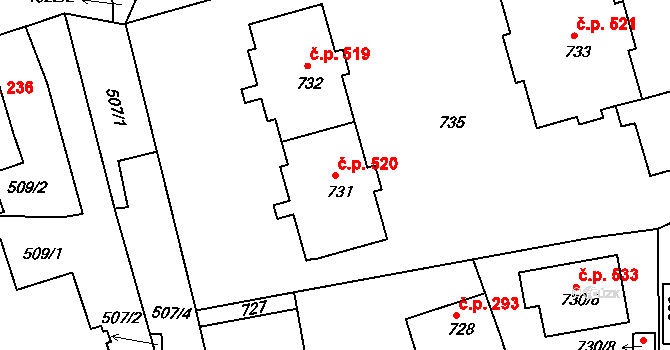 Javorník 520 na parcele st. 731 v KÚ Javorník-ves, Katastrální mapa