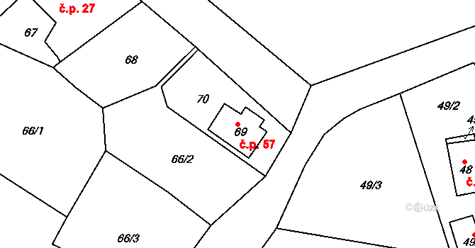 Stará Chodovská 57, Chodov na parcele st. 69 v KÚ Stará Chodovská, Katastrální mapa