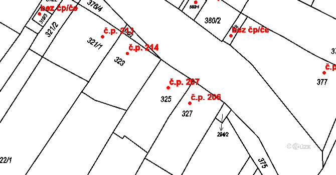 Droužkovice 207 na parcele st. 325 v KÚ Droužkovice, Katastrální mapa