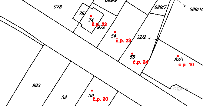 Dědibaby 22, Vojkovice na parcele st. 74 v KÚ Křivousy, Katastrální mapa