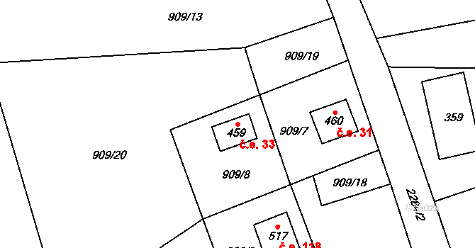 Olešnice v Orlických horách 33 na parcele st. 459 v KÚ Olešnice v Orlických horách, Katastrální mapa