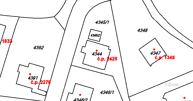 Smíchov 2425, Praha na parcele st. 4344 v KÚ Smíchov, Katastrální mapa