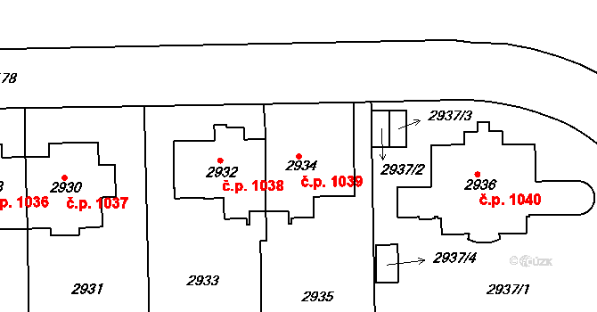 Dejvice 1039, Praha na parcele st. 2934 v KÚ Dejvice, Katastrální mapa