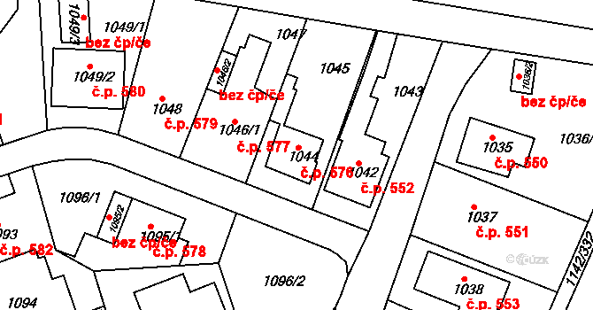 Řepy 576, Praha na parcele st. 1044 v KÚ Řepy, Katastrální mapa