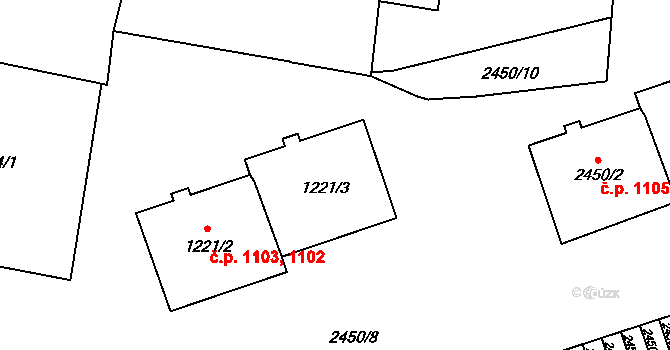 Hostivař 1103, Praha na parcele st. 1221/3 v KÚ Hostivař, Katastrální mapa