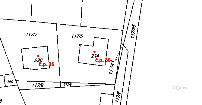 Pouště 30, Mokrovraty na parcele st. 214 v KÚ Pouště, Katastrální mapa
