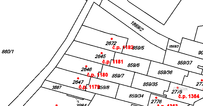 Vrchlabí 1181 na parcele st. 2645 v KÚ Vrchlabí, Katastrální mapa