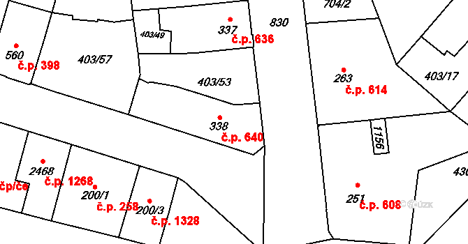 Hodolany 640, Olomouc na parcele st. 338 v KÚ Hodolany, Katastrální mapa