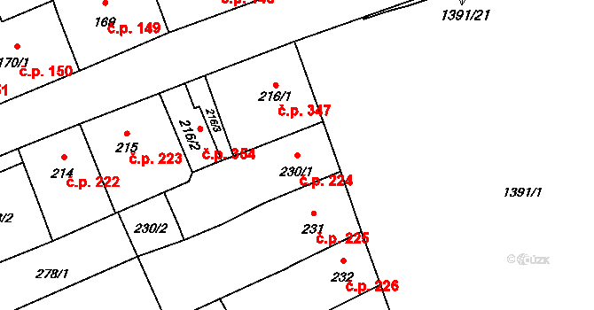 Chrastava 224 na parcele st. 230/1 v KÚ Chrastava I, Katastrální mapa