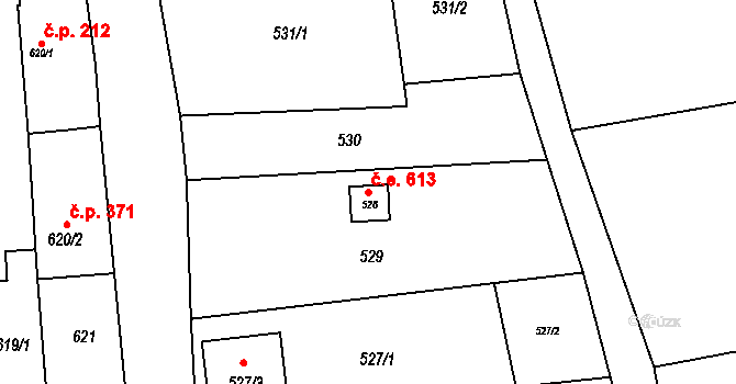 Ochoz u Brna 613 na parcele st. 528 v KÚ Ochoz u Brna, Katastrální mapa