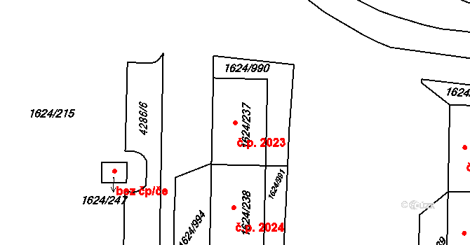 Mizerov 2023, Karviná na parcele st. 1624/237 v KÚ Karviná-město, Katastrální mapa