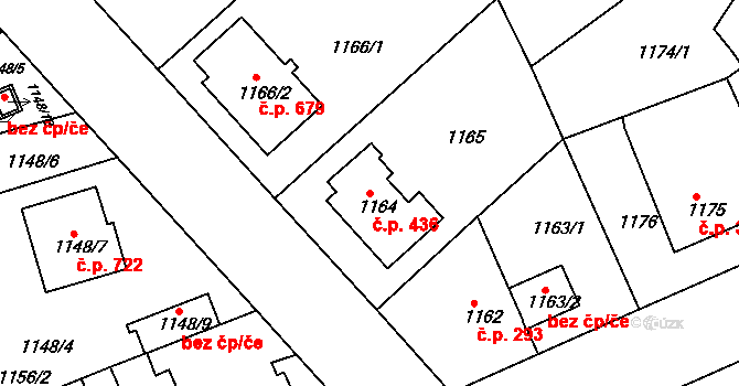 Černice 436, Plzeň na parcele st. 1164 v KÚ Bručná, Katastrální mapa