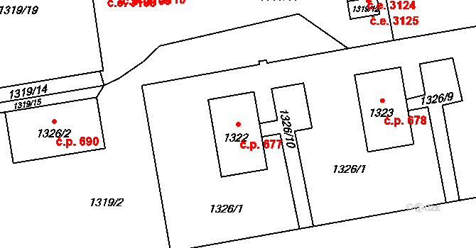 Prostřední Suchá 677, Havířov na parcele st. 1322 v KÚ Prostřední Suchá, Katastrální mapa