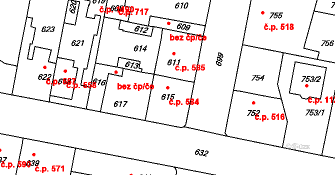 Pečky 584 na parcele st. 615 v KÚ Pečky, Katastrální mapa