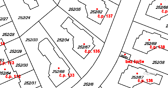 Benice 135, Praha na parcele st. 252/67 v KÚ Benice, Katastrální mapa
