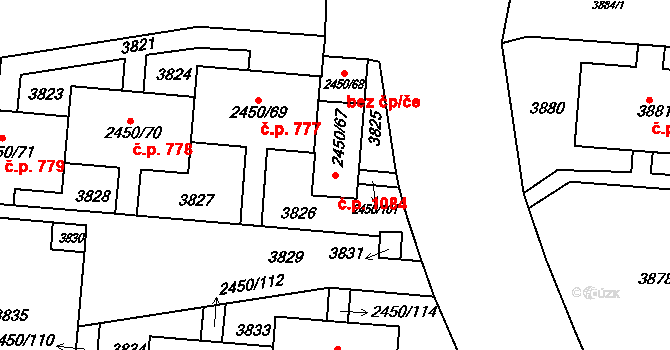 Komín 1084, Brno na parcele st. 2450/67 v KÚ Komín, Katastrální mapa