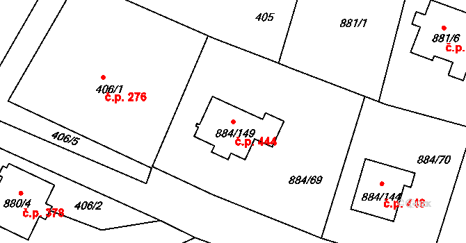 Štěnovice 444 na parcele st. 884/149 v KÚ Štěnovice, Katastrální mapa
