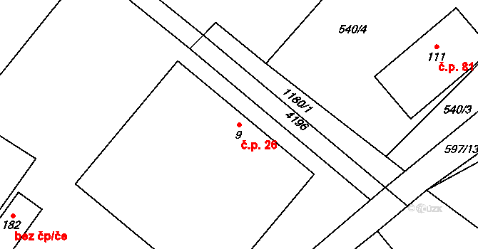 Děbolín 26, Jindřichův Hradec na parcele st. 9 v KÚ Děbolín, Katastrální mapa