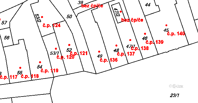 Šluknov 136 na parcele st. 49 v KÚ Šluknov, Katastrální mapa