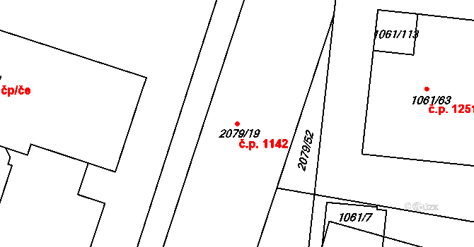 Skvrňany 1142, Plzeň na parcele st. 2079/19 v KÚ Skvrňany, Katastrální mapa