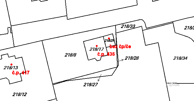 Dolní Rychnov 435 na parcele st. 218/17 v KÚ Dolní Rychnov, Katastrální mapa