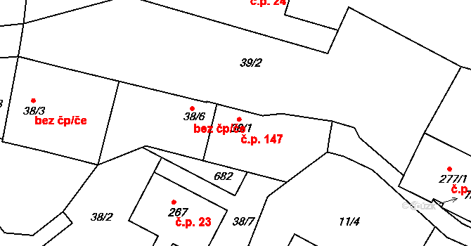 Byškovice 147, Neratovice na parcele st. 38/1 v KÚ Byškovice, Katastrální mapa